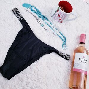 Victoria's Secret BRAZILIAN XLARGE Black Rhinestones Cheetha Print Very Sexy